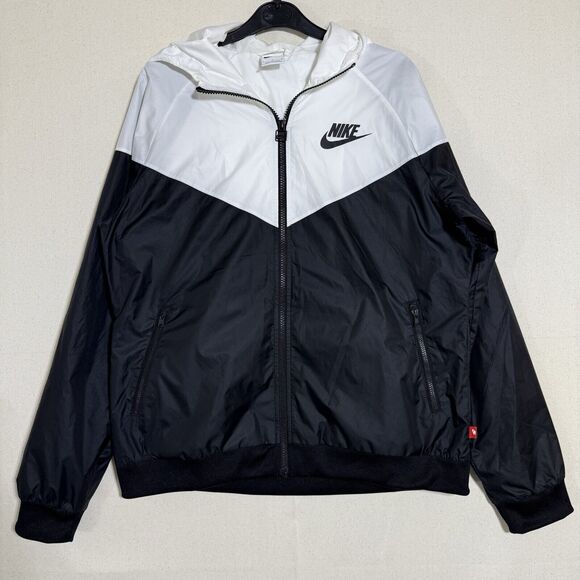 Nike Womens Sportswear Black White Windrunner Jacket Size Large CN6910-011 - Picture 1 of 10
